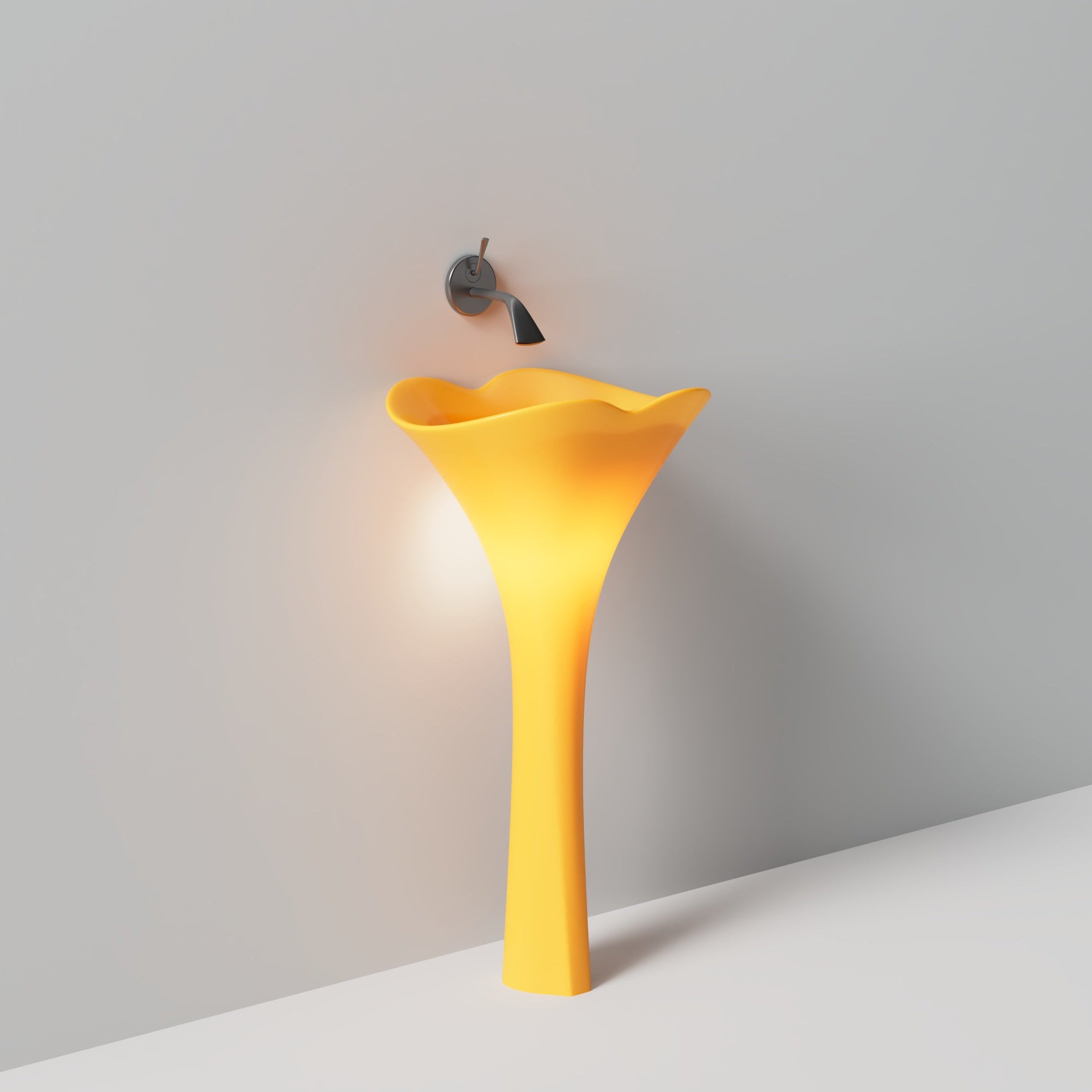 MonBlari GINKNOVA Series Pedestal Basin Side View Panorama-Ginkgo Yellow