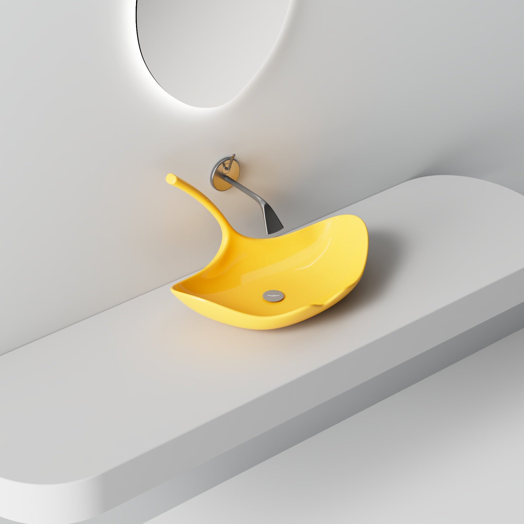 MonBlari GINKNOVA Series Vessel Basin Diagonal Top View Panorama-Ginkgo Yello