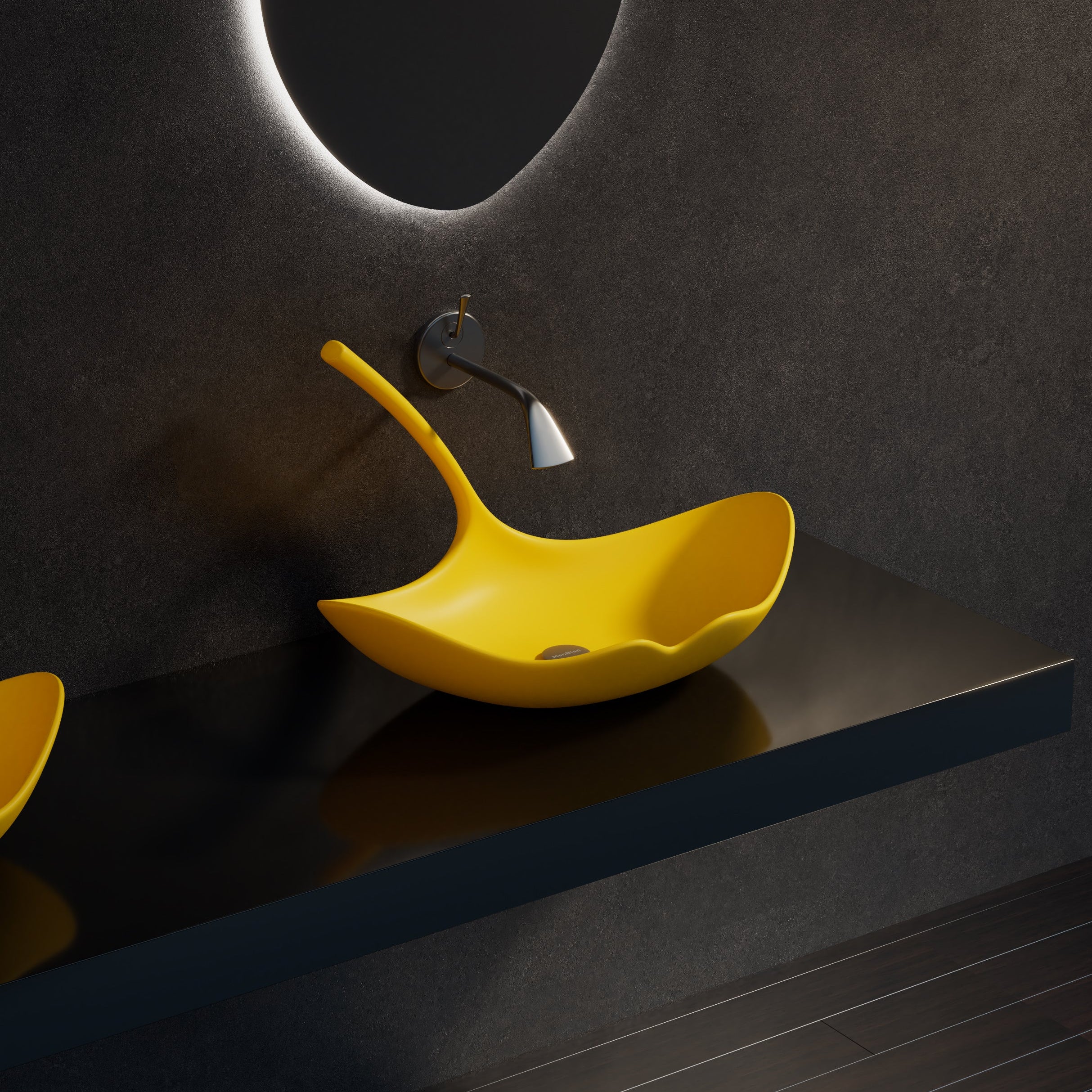 MonBlari GINKNOVA Series Vessel Basin Side Top View Panorama-Ginkgo Yellow-Scenario