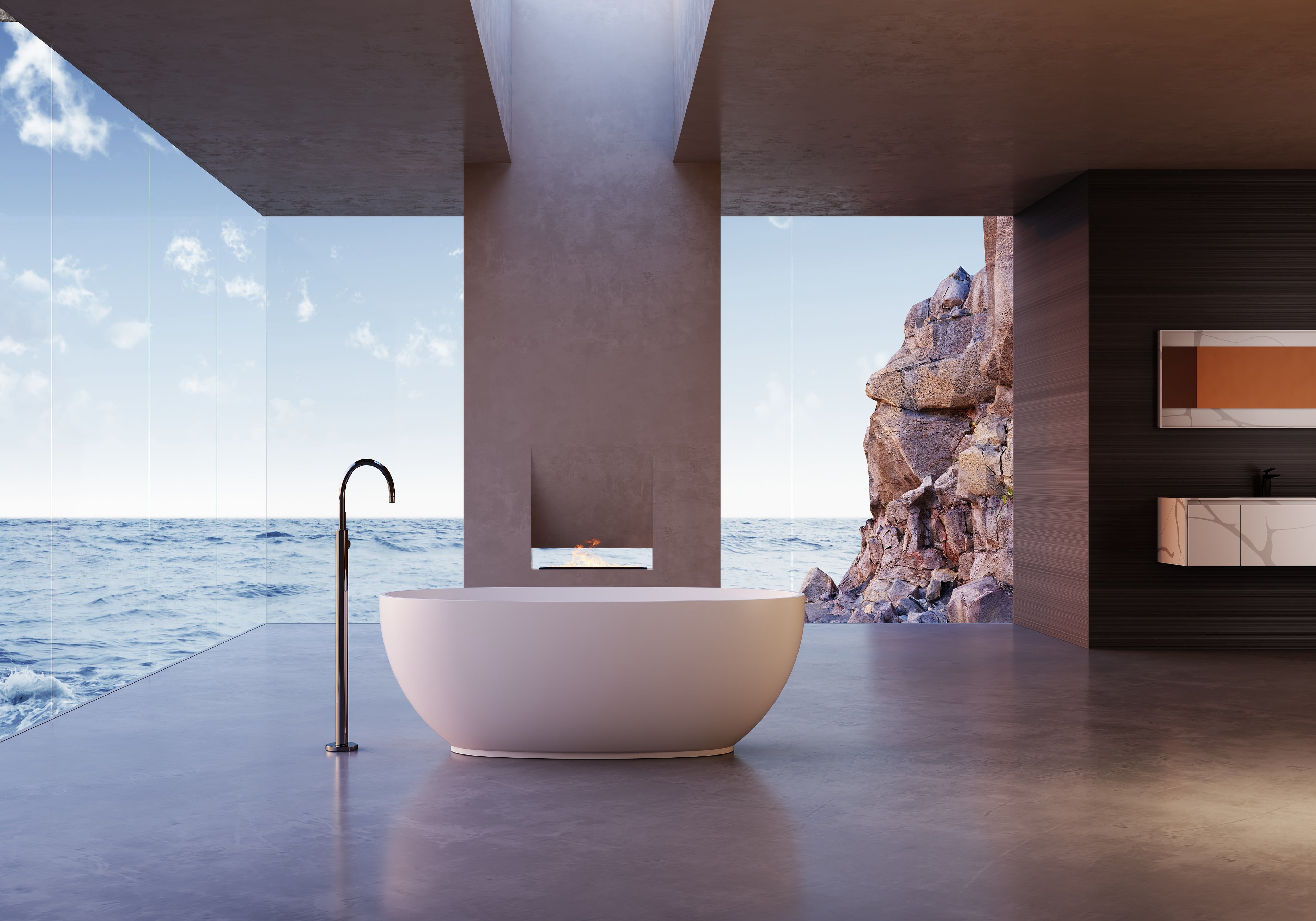 MonBlari TW-8607 Solid Surface Freestanding Bath Front View