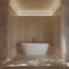Wide oval freestanding bathtub with modern curved design for luxury bathroom